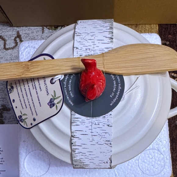 Wild Eye Designs White Brie Cheese Baker with Red Bird Accent - Picture 2 of 6